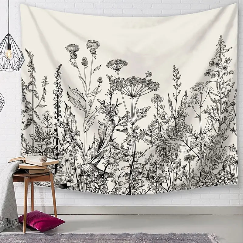 Black-and-White Flower Wall Tapestry for Home Decor