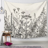 Black-and-White Flower Wall Tapestry for Home Decor