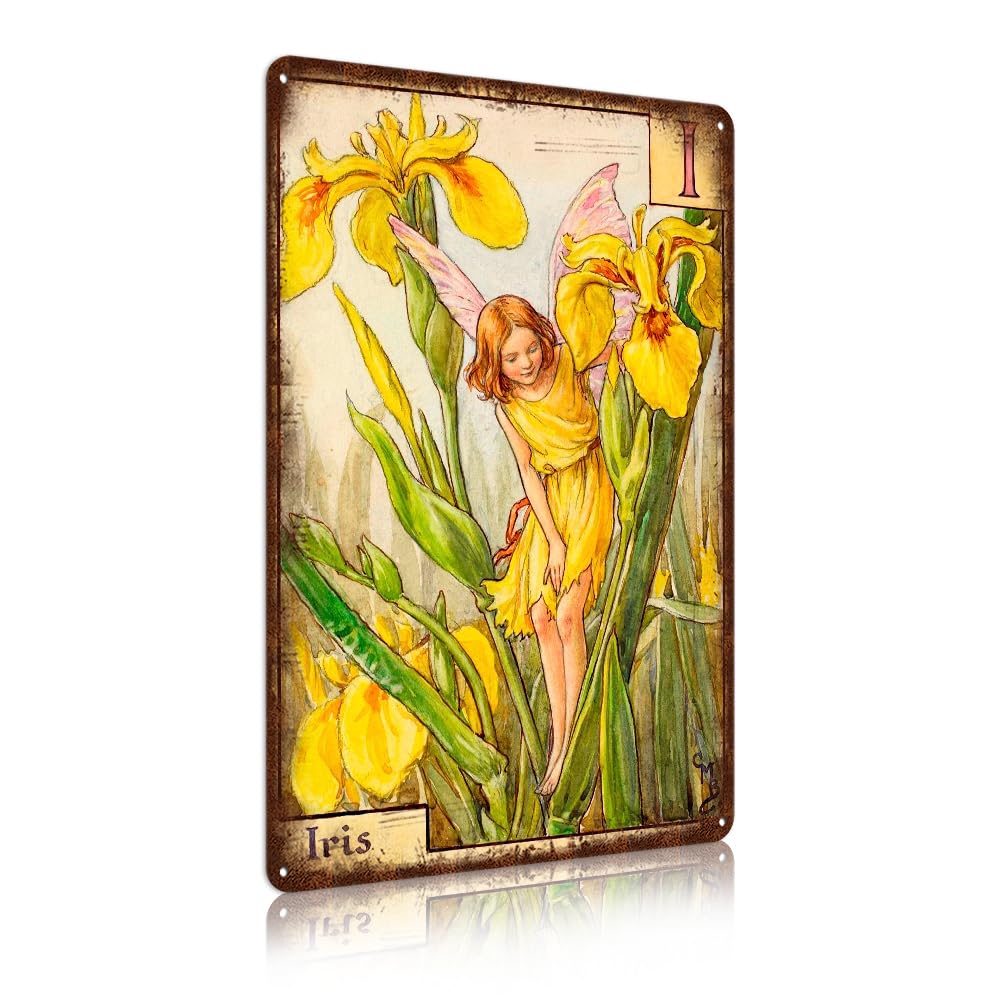 Flower Fairy Wall Decor Apple Blossom Fairy Metal Tin Signs Fairy Garden Accessories - Iris