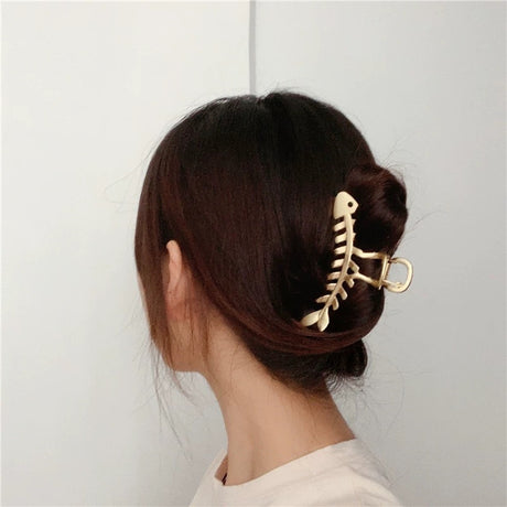 Korean Elegant Large Metal Fishbone Hair Claw Clip