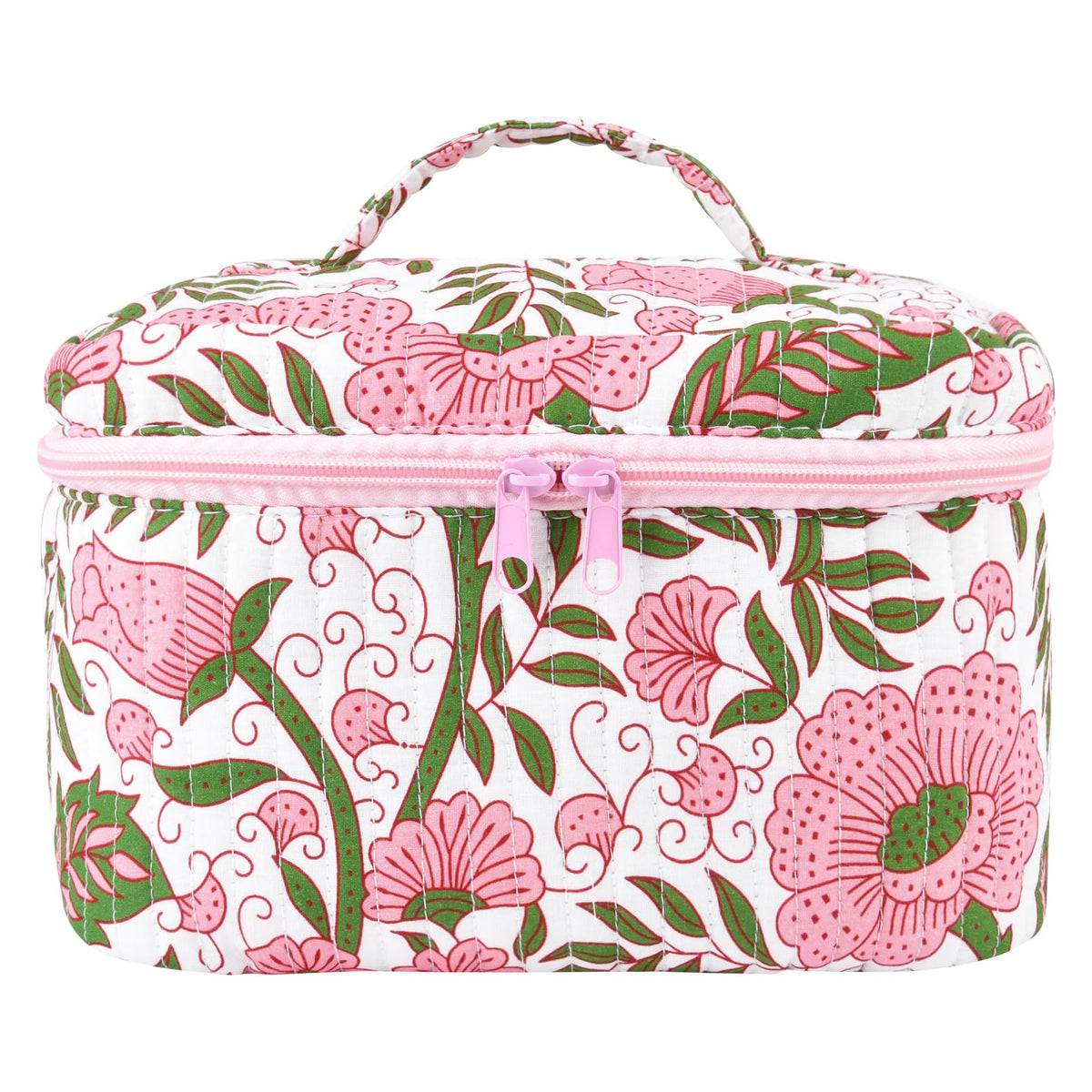 SOIDRAM Large Makeup Bag Quilted Makeup Bags Cute Cosmetic Bag for Women Girls Floral Coquette Aesthetic Toiletry Bag Travel Make Up Organizer Pink Skincare Bag