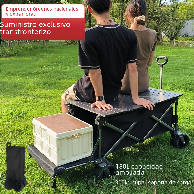 Outdoor Folding Camping Cart with Lift and Rear Opening