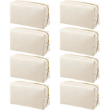 8 Pcs Makeup Bag Pu Leather Cosmetic Pouch Waterproof Small Toiletry Bag Portable Cosmetic Organizer Water Resistant Storage Purse for Lady Women Daily Storage Travel Organizer (BeigeMedium)
