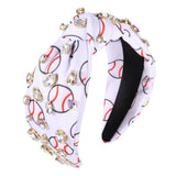 Rhinestone Knotted Headband for Women Baseball Crystal Jeweled Embellished Printed Wide Top Knot Headbands Sport Hairband Game Day Party Hair Accessories (Baseball)