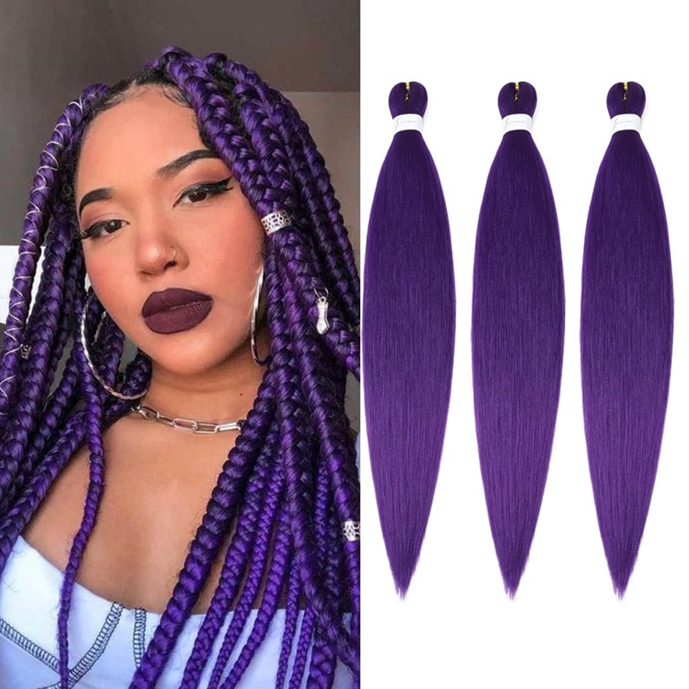 Umylar Pre stretched Braiding Hair 16  Braiding Hair Extensions Hot Water Setting Synthetic Hair Pre Stretched Crochet Braids Hair Yaki Texture(3 PacksPurple#）