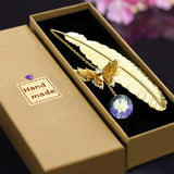Chinese Style Metal Feather Bookmark with Preserved Flowers