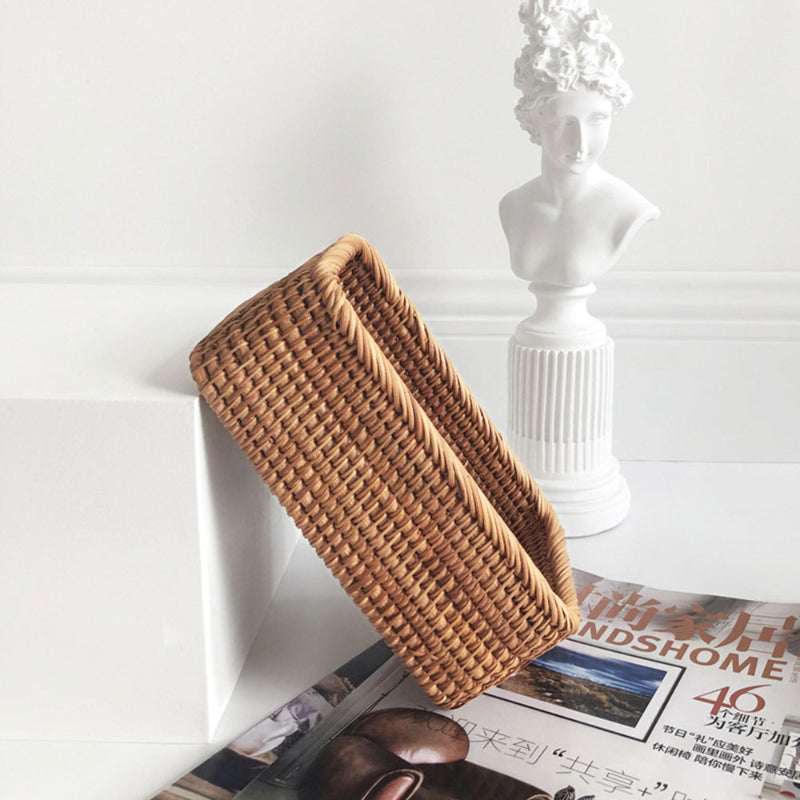Hand-Woven Rattan Wicker Rectangular Storage Basket