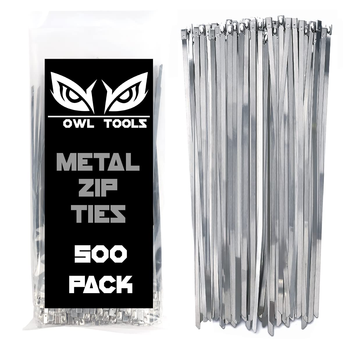500 Pack of Stainless Steel Metal Zip Ties (Heavy Duty 11.8" Long & 200lb Strength) Approved for Outdoor & High Temperature Uses - Automotive Exhaust Chain Link Fence & Wire Ties and More!