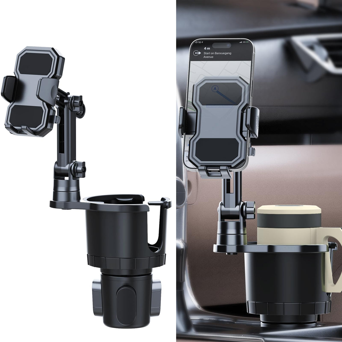Baynice Cup Phone Holder for Car Universal [No Shaking] Cup Holder Phone Mount with Expandable Base for Car Truck Adjustable NeckCompatible with iPhone Samsung Most Smartphones and Drink Bottles