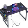 KKL Small Desk with Power Outlets and USB Port Computer Desk for Home Office Gaming Simple Modern Style Writing Desks with Storage Bag Headphone Hook 32 inch Black