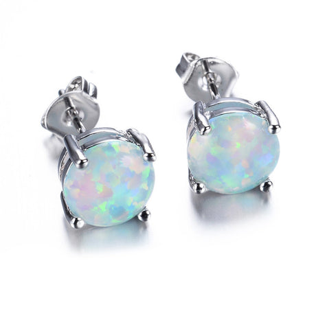 6mm Stylish Opal Earrings with Zirconia Stone Setting
