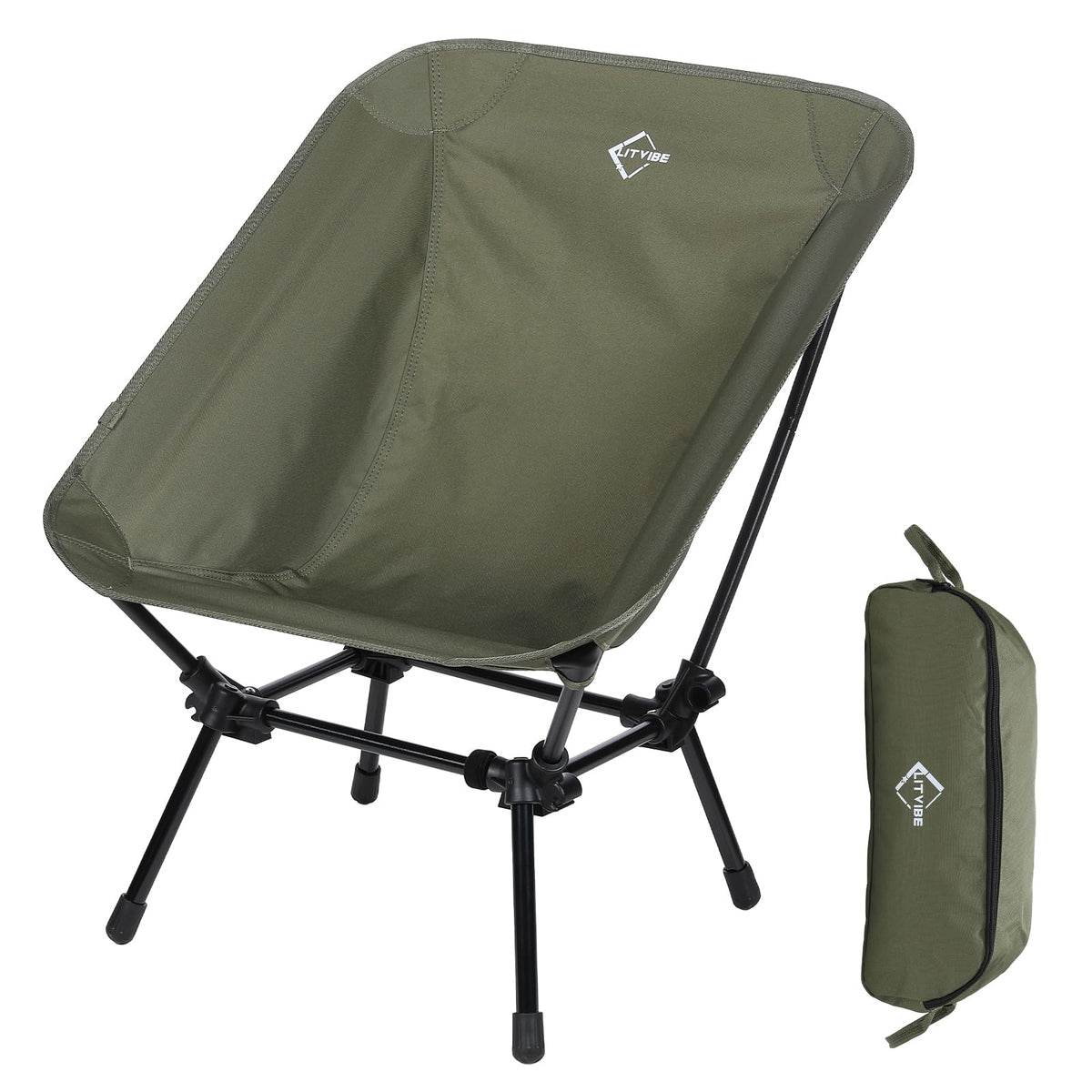 LITVIBE Portable Folding Camping Chair - Lightweight Backpacking Chair Foldable Compact Chair with Carry Bag - Support 265lbs for Outdoor Camping Hiking Travel and Picnic