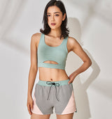 Ribbed Lace-Up Shorts with Contrast Stitching