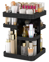 HEMTROY Rotating Makeup Organizer with Makeup Brush Holder Large Capacity Perfume Organizer for Vanity Countertop Acrylic Skincare Organizers Spinning Holder Storage Rack (Black)