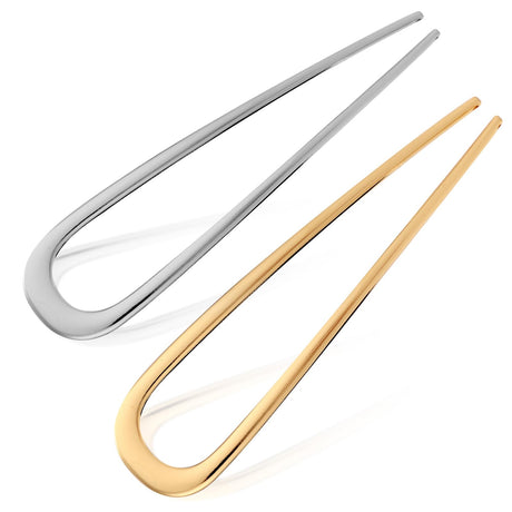 2pcs Metal French Hair Pins for Thick Hair U-Shaped Stick Hair Pins Metal French Twist Hair Pin Fork for Women Girls Hair Types Styling Hair Accessories (1 Gold & 1 Silver)