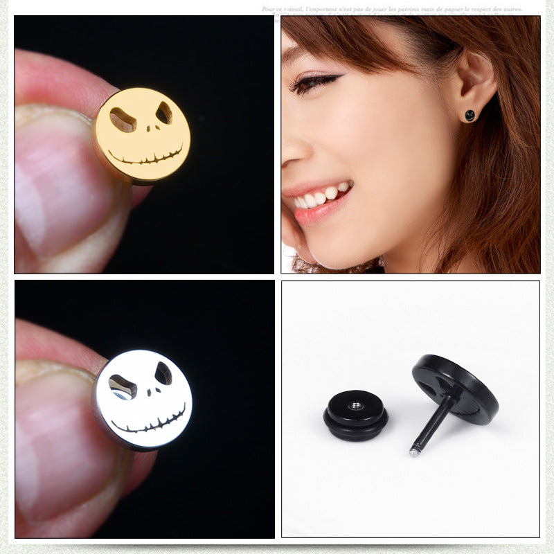 Titanium Steel Skull Stud Earrings for Men