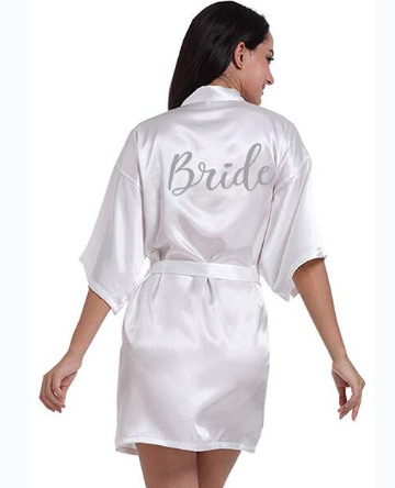 Long Satin Robe with Gold Lettering for Mother of Bride
