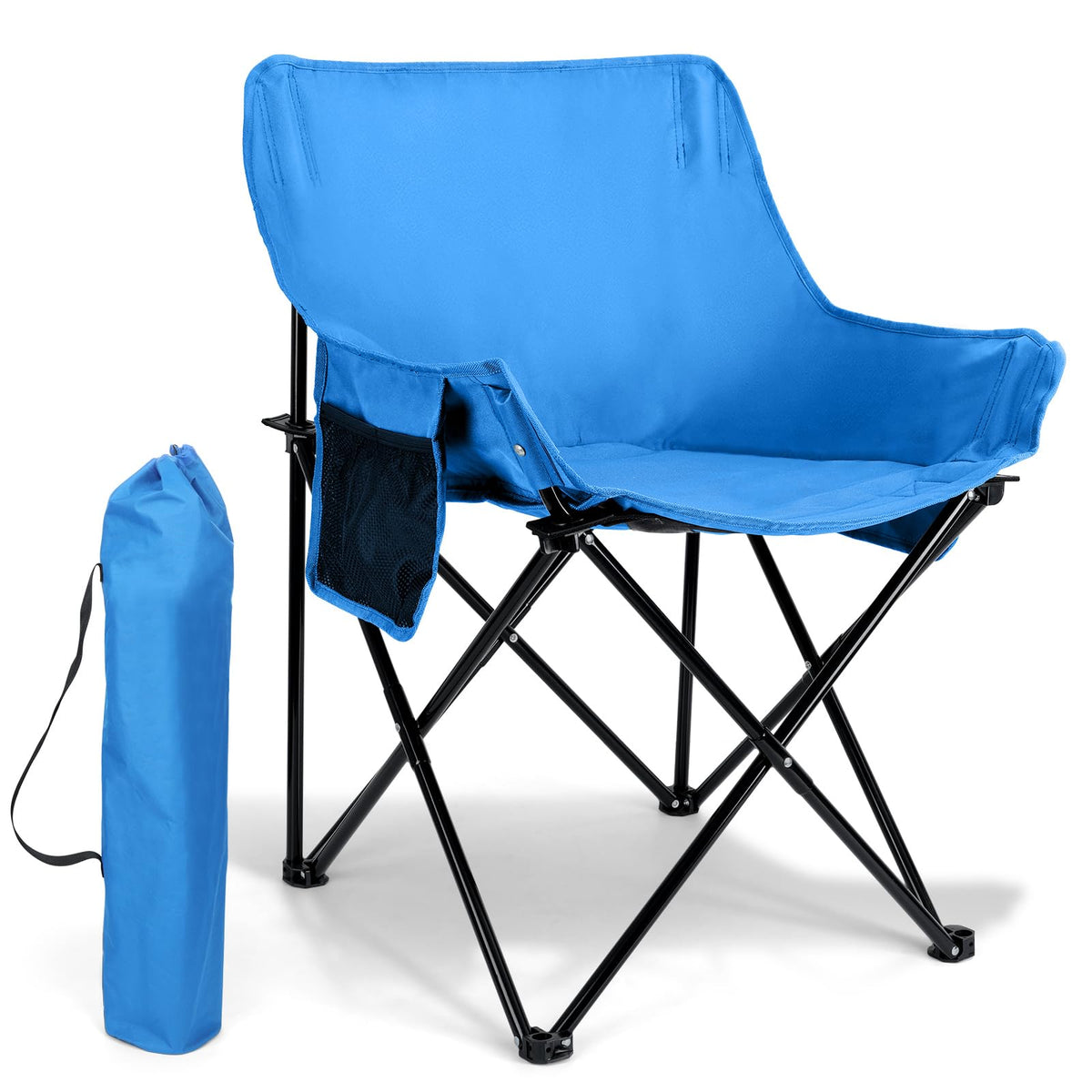 Leonyo Camping Chair Oversized Folding Camping Chair Heavy Duty Portable Moon Chair with Carry Bags Outdoor & Lawn Chairs for Outside Fishing Hiking Travel Beach and Sports (Blue)