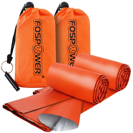 FosPower Emergency Sleeping Bag Tough and Durable Mylar Thermal Sack with Survival Whistle for Survival Kits Camping Accessories Outdoors Hiking (2 Pack)