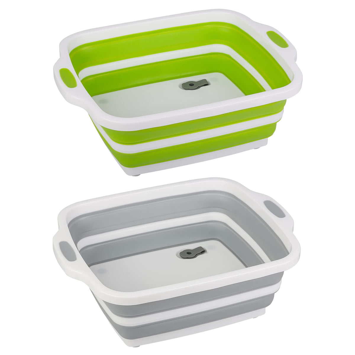 2 Pack Collapsible Cutting Board Foldable Dish Tub with Draining Hole Portable Chopping Board with Colander 3 in 1 Multifunction Camping Sink for Washing Dish Bowl Vegetables and Fruit