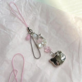 Kawaii Heart Bow Phone Chain - Aesthetic Accessory