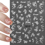 Flower Nail Stickers White Sakura Nail Art Stickers Fall Nail Designs for 5D Embossed Self-Adhesive Nail Decals for Nail Art Charms 3D Manicure Accessories