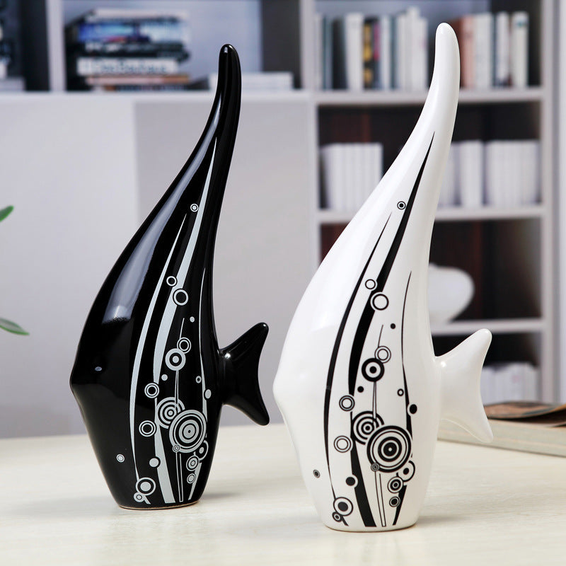 Ceramic Home Decor - Long-tail Black and White Fish
