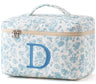 HBselect Initial Makeup Bag Quilted Makeup Bag Cotton Large Travel Makeup Bag Cute Floral Coquette Make up Bag Cosmetic Bag Toiletry Bag for Women Girls D