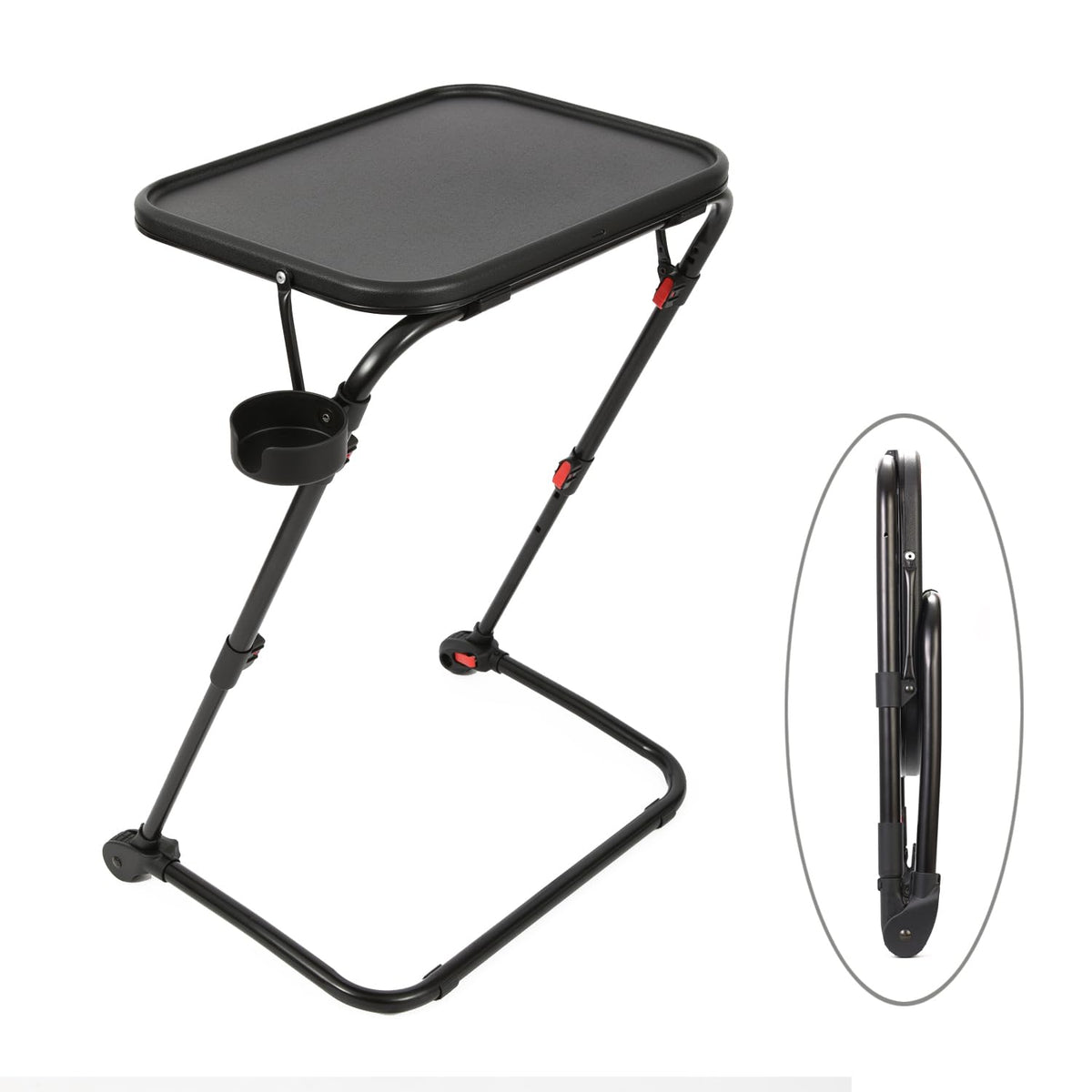 FRESMINT TV Tray Table Desk with Cup Holder Adjustable Folding for Home Office Foldable Portable Stable Lightweight Storage Small Space 4 Heights Adjustment & 3 Tilt Angles No Assembly