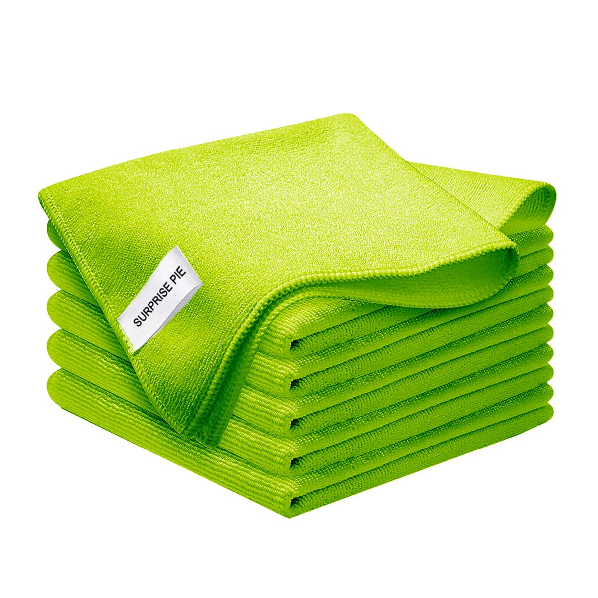 SURPRISE PIE Microfiber Cleaning Cloth for Kitchen Housekeeping Dish Electronics Dust Rags Thick Lint Free Car Wash DryingTowel (12"x12") Green-6 Pack