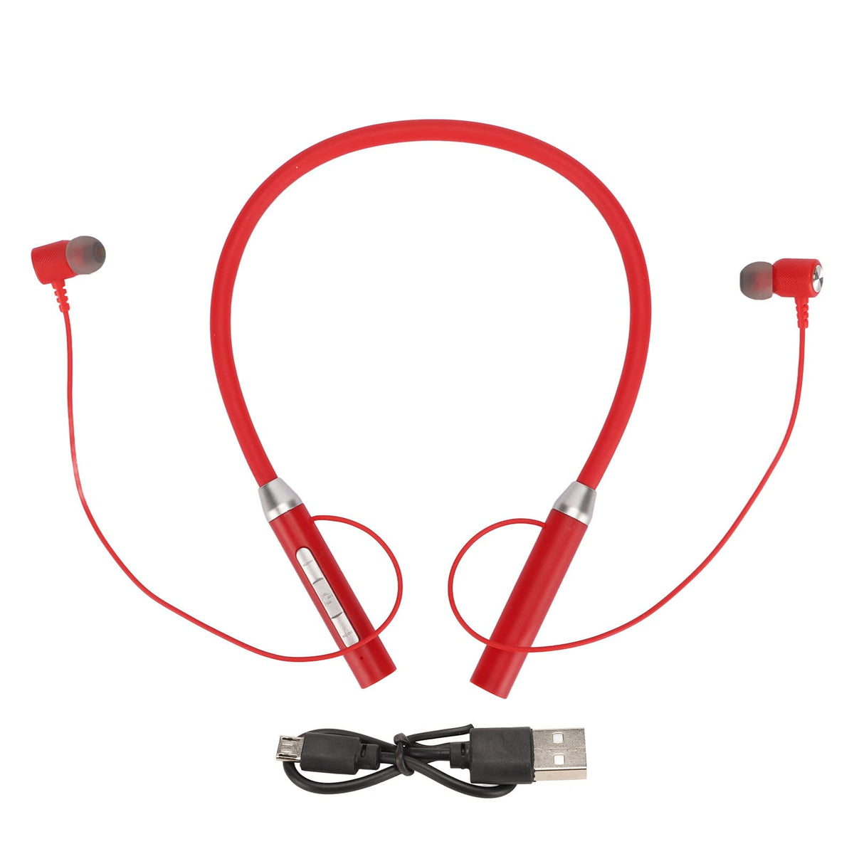 Neckband Headphones Wireless Neckband Headset with Retractable Earbuds Waterproof Workout Neckband Headphones Stereo Earphones (Red)