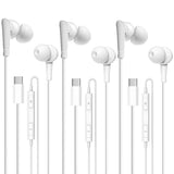 Cianyyee USB C Headphones Pack of 3 Type C Wired Earbuds in-Ear Headphones with Microphone Noise Canceling Stereo (TPC-White)