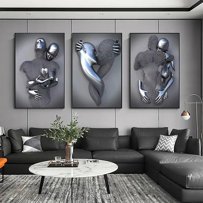 3pcs Frameless Metal Figure Canvas Art Prints for Home