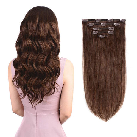 5 Pieces 18¡å Remy Clip in Hair Extensions Human Hair Medium Brown ¨C Beauty Silky Straight Long Thick Real Hair Extensions for Women Fashion (18 inches #4 90grams)#4