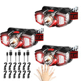 BTZOMR 3 Headlamps White&Red LED Headlamp 70° Up&Down Adjustable 4 Clips Motion Switch 800 Lumens 500 Feet Distance and 10 Hours Running Time MAX IPX5 Waterproof for Camping Hiking Fishing