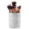 OTOSTAR Bling Crystal Makeup Brush Holder Organizer Storage Cosmetic Tools Eyebrow Pencil Eyeliners Multifunctional Handcrafted Rhinestones Pen Holder for Home Office (Silver)