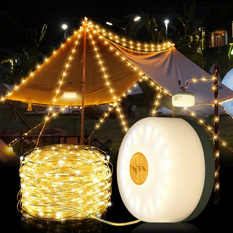 Geisofu Camping String Lights Outdoor Warm Lighting1500mAh USB Portable Rechargable Camping Lights String 26.2FT with 5 Lighting ModesWaterproof Camping Tent Lights for Party&Halloween(Green)