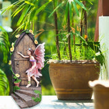 Miniature Fairy Knocking Door Statue for Garden Decor