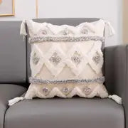 Canvas Tufted Throw Pillowcase with Tassel for Home Decor