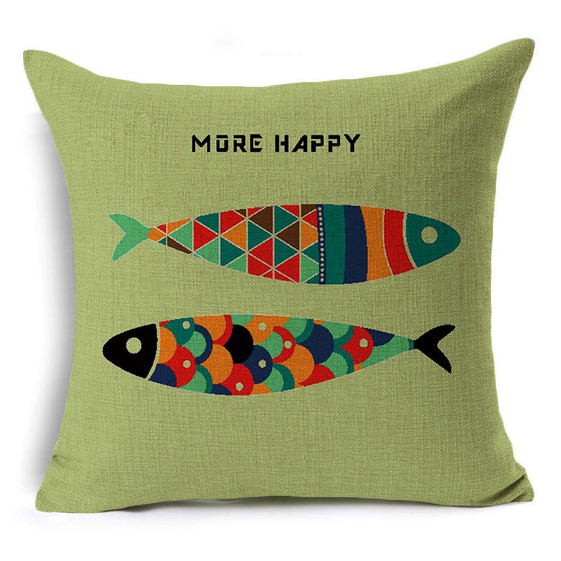 Nordic Fish Cartoon Hand-painted Car Pillow Cover