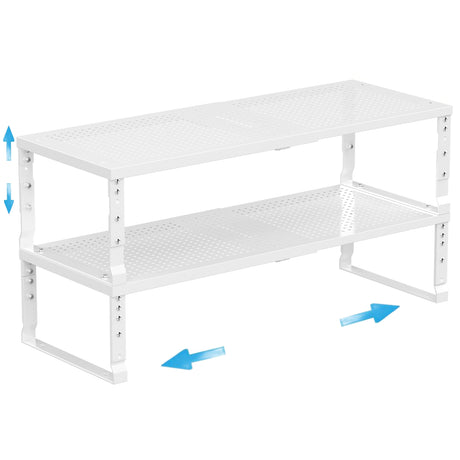Wobmmi Expandable Spice Rack Kitchen Cabinet Shelf Organizer Stackable Storage Shelves Rack Adjustable Counter Shelf for Cabinets Countertop CupboardPantry and More(2Packs/White/Large)
