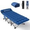 Slendor Folding Camping Cot with Mattress for Adults 74” L x 28” W x 15” H Camp Cot w/Pillow Storage Bag Sleeping Cot Bed for Tent Office Outdoor Blue Cot Blue Pad 500lbs Load Support