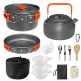 LSOSVSEU 15pcs Camping Cookware 1.7L Pot 7inches Pan 0.8L Kettle Set with Plates Stainless Steel Forks Knives Spoons Camping Cookware Mess Kit for HikingCampingBackpackingOutdoor Cooking
