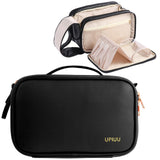 Birthday Gifts for Women Mom Sister Travel Toiletry Bag Water-resistant PU Leather Makeup Cosmetic Bag Large Space Mom Gifts for Christmas Travel Gifts for Women Vertical Brush Holder Black