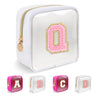 Personalized Initial Letter Clear Preppy Makeup BagMini Nylon Chenille Letter Cosmetic Bag Cute Zipper Pouch Purse for Teen GirlsPortable TSA Approved Beach Travel Essentials Bag Gift for WomenQ