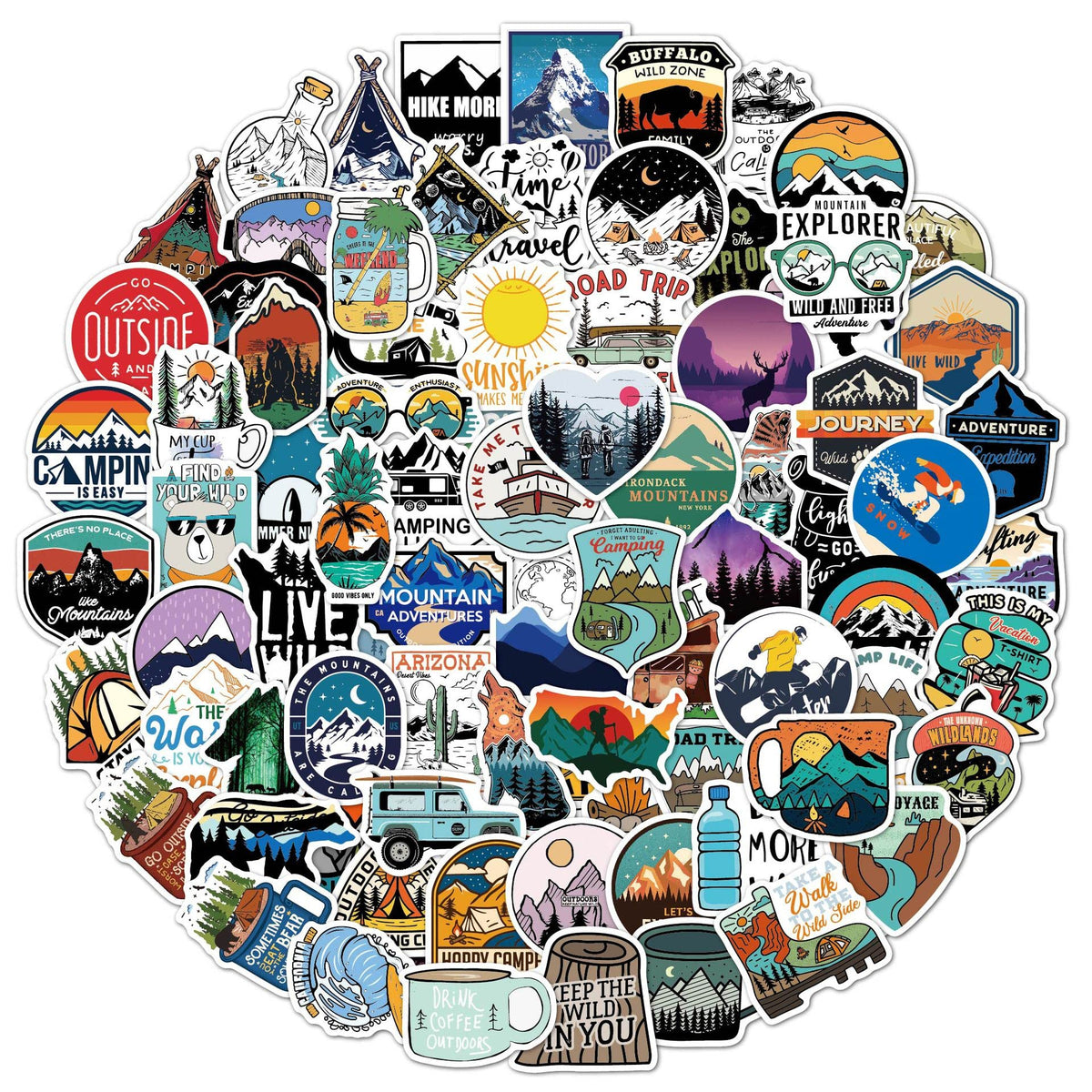Yimofy Outdoor Adventure Stickers 100PCS Camping Hiking Travel Stickers Waterproof Vinyl Wilderness Nature Mountain Forest Stickers Decals for Water Bottle Laptop Luggage