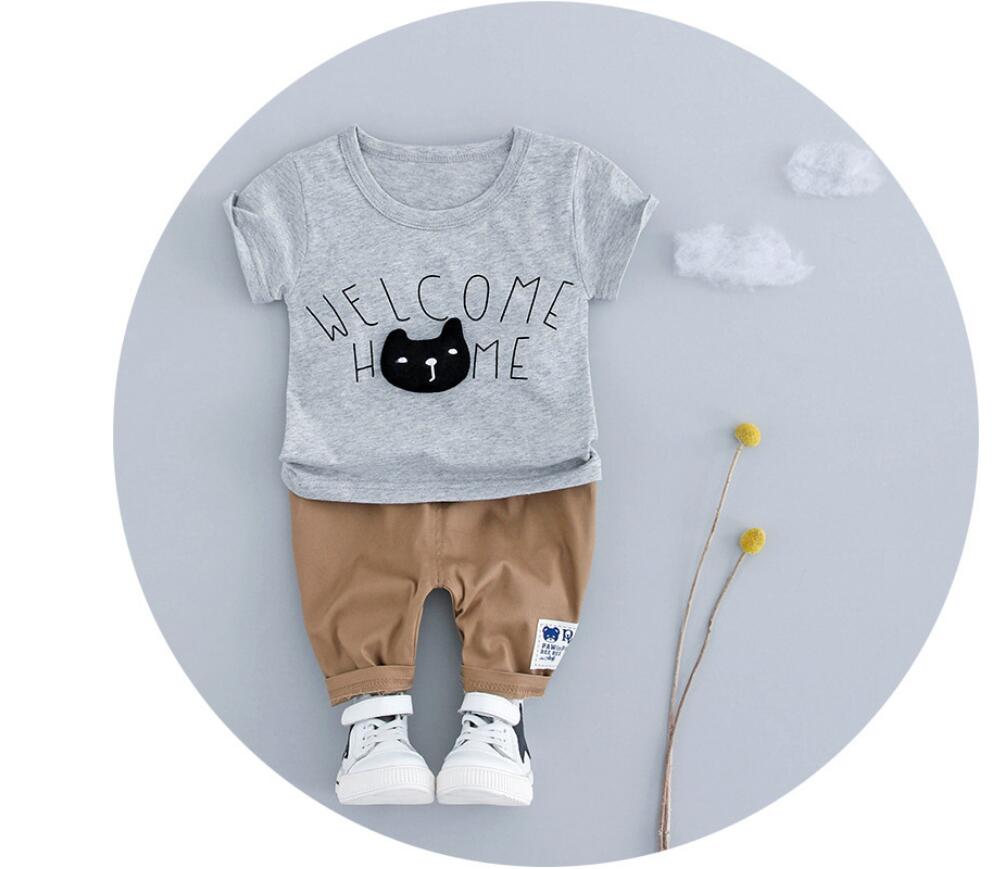 Boys' Outfit with Cute Cat Pattern Set