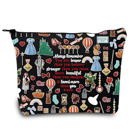LEVLO Wizard Dorothy Cosmetic Make up Bag You Are Braver Stronger Smarter Than You Think Gift Dorothy Ruby Red Slippers Makeup Zipper Pouch Bag For Women Girls (Always Dorothy Black)