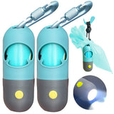 Dog Poop Bag Dispenser with Built-in LED Flashlight and Metal Clip for Leash 2 PCS Pet Waste Bag Holder Dog Walking Accessory Crystal Blue