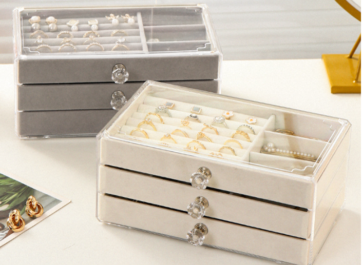 Velvet Jewelry Organizer Tray with Multiple Compartments